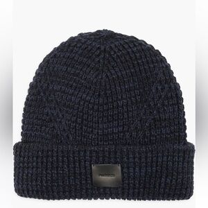 AllSaints Angled Stitch Marled Beanie One Size Black Blue Wool Blend New